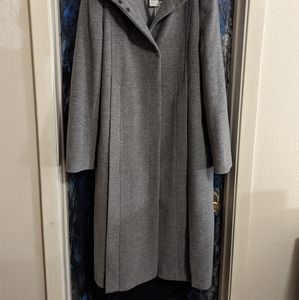 Grey Akris Punto Funnel Neck A-line Coat